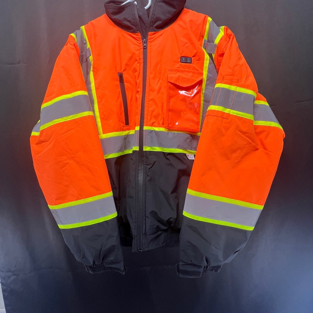 ANSI Class 3 High Visibility Safety Bomber Jacket Orange Black 3M Reflective 2XL